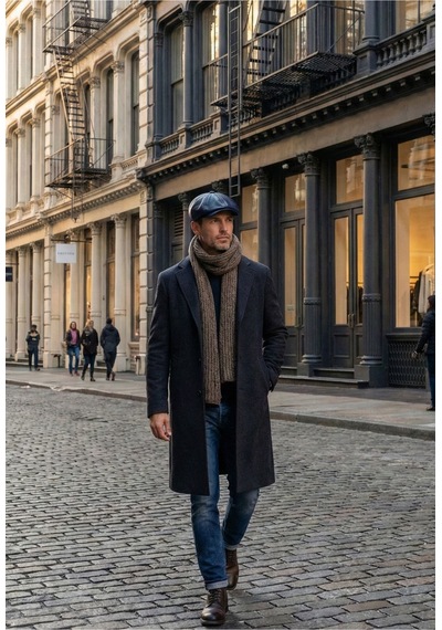 Emybox %100 Hakiki Deri 8 Köşe Kasket Şapka - Peaky Blinders Tarzı Lastikli Erkek Şapka Lacivert