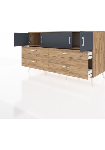 Kronos Konsol 2 Raflı 4 Çekmeceli 4 Kapaklı 176x59x99 Çam-antrasi Çam-antrasit/çam