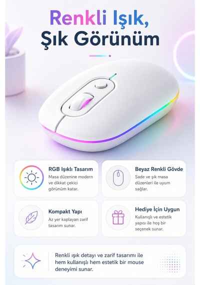 Beyaz Şarjlı Kablosuz Mouse Bluetooth 5.2 + 2.4g Çift Modlu Sessiz Tuşlu Rgb Işıklı 800 1200 1600 Dpı Type-c Şarjlı Ergonomik Mouse Çok Renkli Diğer Beyaz Şarjlı Kablosuz Mouse Bluetooth 5.2 + 2.4g Çift Modlu Sessiz Tuşlu Rgb Işıklı 800 1200 1600 Dpı Type-c Şarjlı Ergonomik Mouse Çok Renkli Diğer
