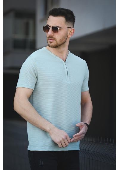 Ivy Otoban Kumaş Fermuarlı V Yaka Erkek Tshirt 001
