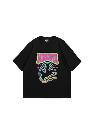 Startmore Nirvana Smile Baskılı Oversize Unisex Siyah Siyah