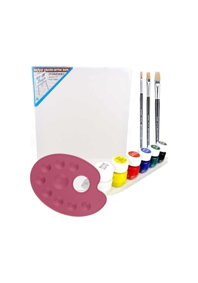 35x50 Cm Resim Tuvali Boyama Başlangıç Seti - Akrilik Boya Fırça Palet Tuval Set T.s 070 Çok Renkli