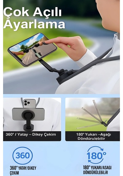 Exenar - Gri - Manyetik Boyun Telefon Tutucu Magsafe Portatif Boyun Askısı Video Çekim Aparat 360 Ayarlanabilir Açık Gri Exenar - Gri - Manyetik Boyun Telefon Tutucu Magsafe Portatif Boyun Askısı Video Çekim Aparat 360 Ayarlanabilir Açık Gri
