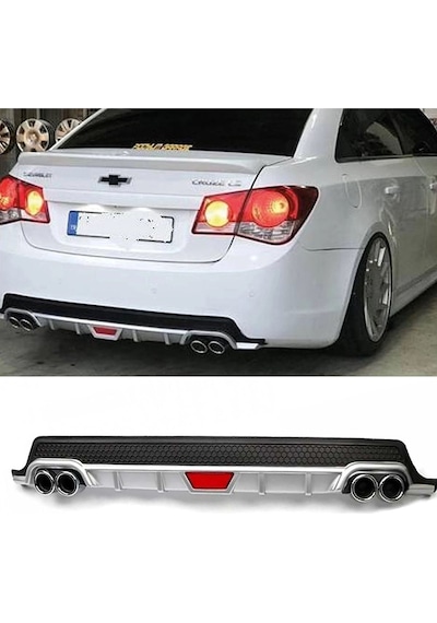 Chevrolet Cruze Sedan Gri Difüzör Difizör Yuvarlak Egzoz Görünüm Kulaklı Tip 2008 - 2015 Uyumlu