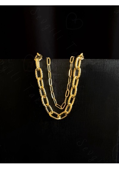Sevgili Takı İkili Paperclip Ataş Gold Çelik Zincir Bileklik Metoo Serisi Gold
