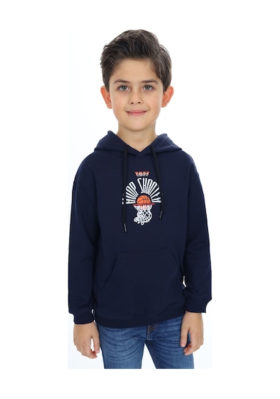 Toontoy Kids Erkek Çocuk Relax Fit Kapüşonlu Cepli Hafif Düşük Omuz Baskılı Sweatshirt Lacivert