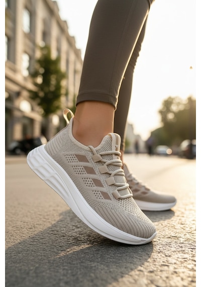 Enoch Kadın Hafif Koşu Ayakkabısı Nefes Alan Triko Örgü Sneaker Bej Enoch Kadın Hafif Koşu Ayakkabısı Nefes Alan Triko Örgü Sneaker Bej