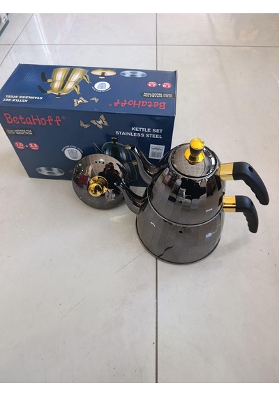 Çaydanlık Seti Siyah 1.0 + 2.5 Litre Betahoff Paslanmaz Çelik İndüksiyon Uyumlu Kapsül Tabanlı