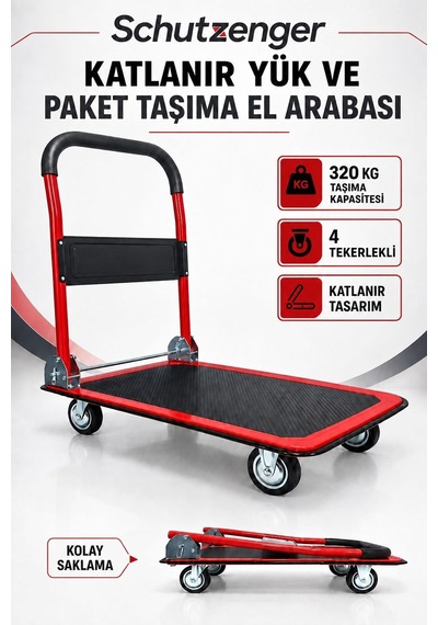 Maksimum 320 Kg Kapasiteli Platformlu Taşıma Arabası Katlanabilir 4 Tekerlekli Yük Ve Koli Taşıma Arabası Tp12