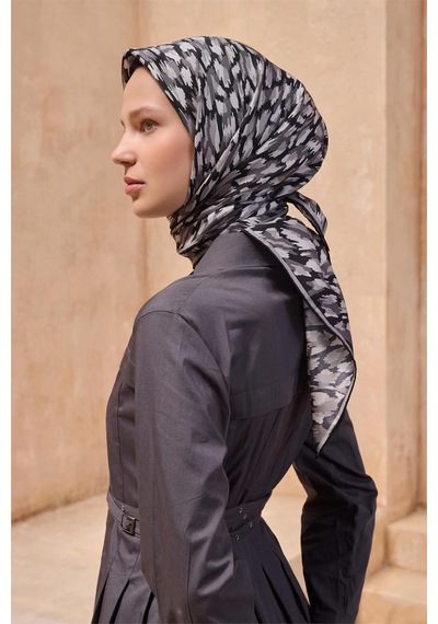Belli İpek Eşarp - 4103-84 Siyah Twill