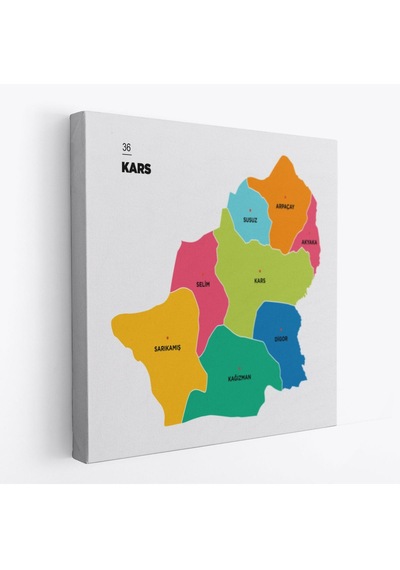 Kars İli Ve İlçeler Haritası Dekoratif Kanvas Tablo 1379 50 X 50