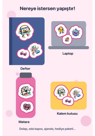 Cool Mod 8 Adet Renkli Sticker Çıkartma Seti A4 Laptop Ve Defter İçin Çok Renkli