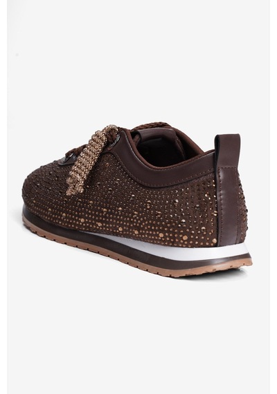 Mubiano Kadın Süet Sneaker Taşlı Bağcıklı Mely Kahverengi