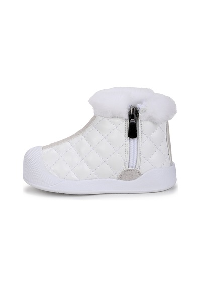 Kiko Kids Biser Fermuarlı Termo Taban Kız Bebek Bot Ayakkabı Beyaz