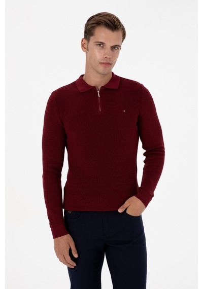 U.S. Polo Assn. Erkek Regular Fit Fermuarlı Bordo Basic Kazak 50313685-VR014