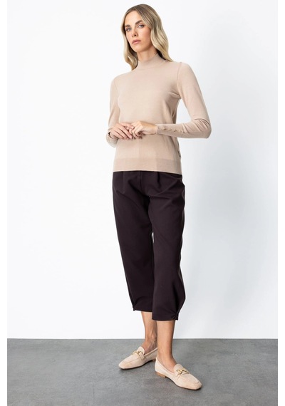 On Fashion Kadın Dik Yaka Basic Bej Kazak 63514 Bej