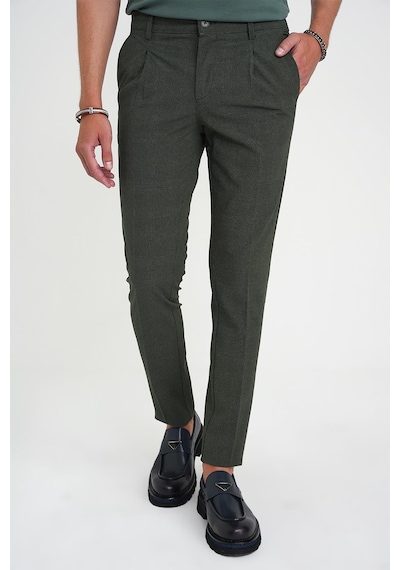 Efor Comfort Fit Beli Lastikli Tek Pileli Dokulu Yeşil Pantolon P 1193 Yeşil