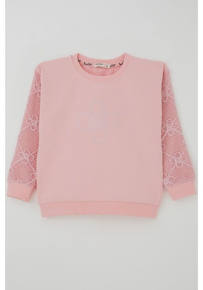 Breeze Kız Çocuk Sweatshirt Kolları Çiçek Aplike İşlemeli File Detaylı 5-10 Yaş, Pembe Pembe Breeze Kız Çocuk Sweatshirt Kolları Çiçek Aplike İşlemeli File Detaylı 5-10 Yaş, Pembe Pembe