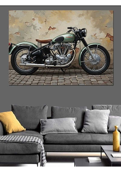 Ahşap Tablo Modern Tasarımlı Klasik Yeşil Motosiklet Yiyecek Ve İçecek Tabloları