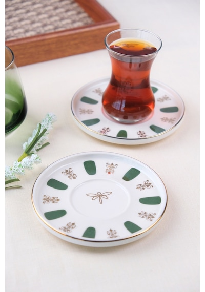 Tabak Evi Porselen Acem Zade Yeşil Çay Tabağı 12,5cm 2 Li Çok Renkli