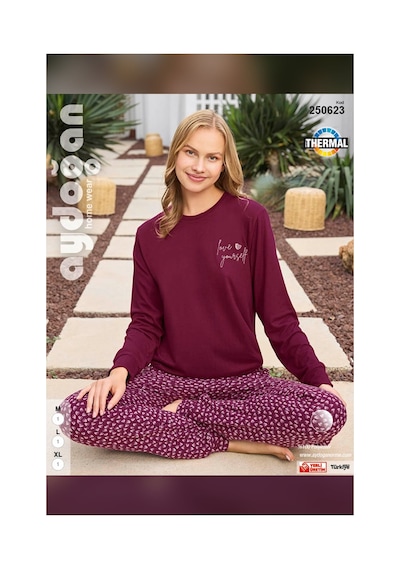 Aydoğan Kadın Asya Love Yourself Vişne Termal Pijama Takımı 250623