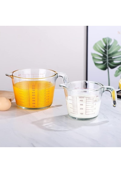 Kulplu Cam Beher 1000 Ml - Cam Ölçü Kabı - Multi Ölçekli