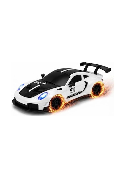 Uzaktan Kumandalı Kıvılcım Efekt Porsche Drift Yarış Arabası 4 Adet Yedek Lastik 26 Cm Sesli Oyuncak Beyaz