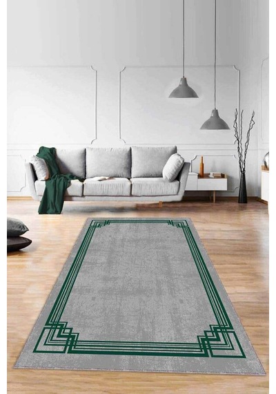 Yeşil Çerçeveli Kaymaz Taban Makinede Yıkanabilir Halı Rv076n11