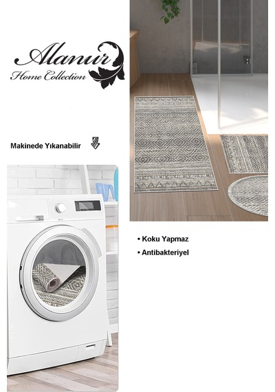 Dekoreko Kaymaz Taban Djt 3 Lü Banyo Paspas Takımı Trend Karışık Iskandinav F5087 gri