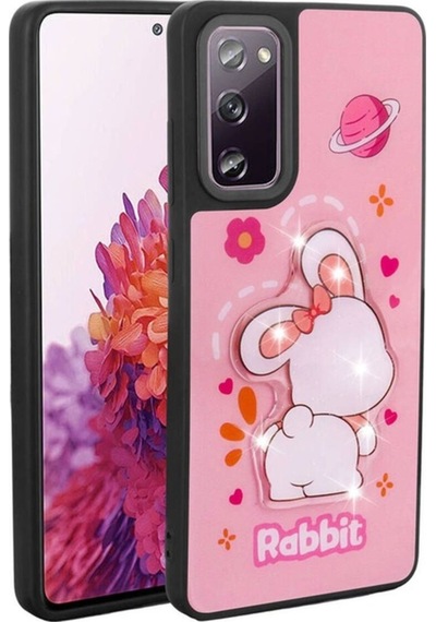 Galaxy S20 Fe Kılıf Parlayan Kabartmalı İkonik Figürlü Zore Amas Silikon Kapak Pembe
