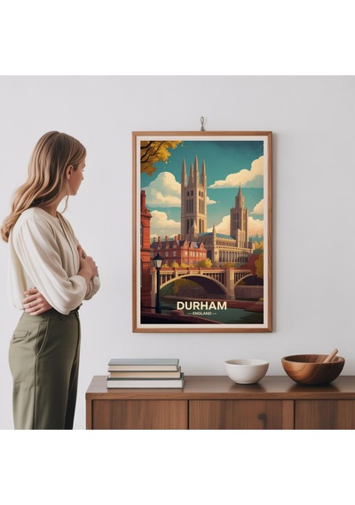 Durham Şehir Manzarası Linol Baskı Posteri, İngiltere'nin Önemli Bir Simgesi Duvar Sanatı, İngiliz Mirası Dekorasyonu
