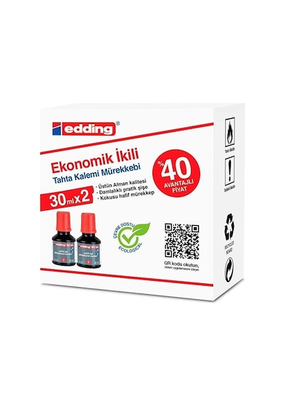 Edding BT30 Tahta Kalemi Mürekkebi Kırmızı 2'li Paket