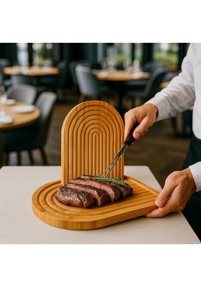 Tr Bambu Oval Çizgili Sunum Ve Kesme Tahtası Estetik Dayanıklı Ve Çok Amaçlı Mutfak Sunum Seti 32x24 Cm Diğer