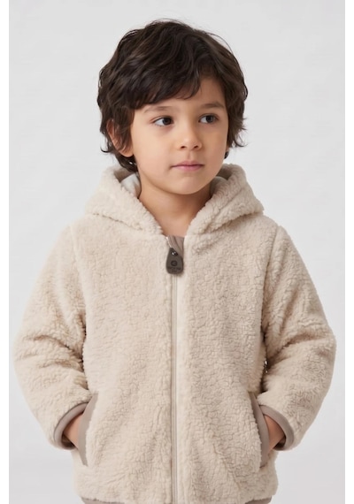 Wofim Kids Çocuk Kapüşonlu Peluş Mont Ekru