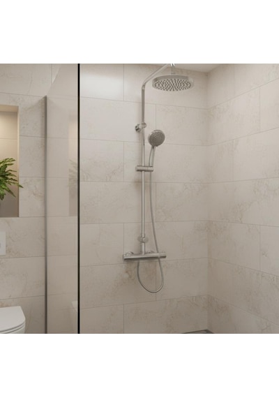 Artema Aquaheat Termostatik Duş Bataryası A47055 + Duş Sistemi A45598 Set Gümüş
