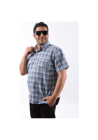 Tousus Kısa Kol Ekose Pamuklu Erkek Gömlek Kk-8065-tss Mavi