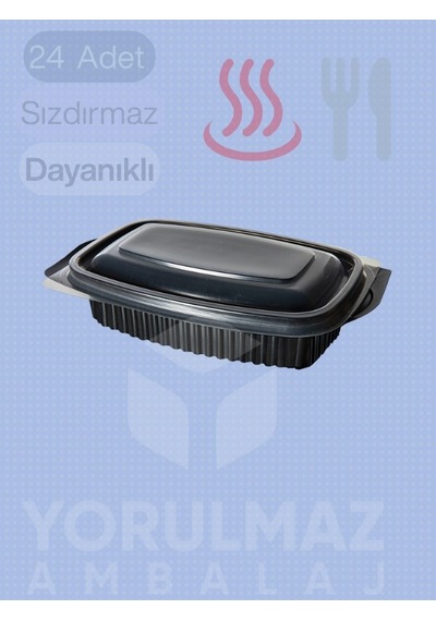 500 Cc Pp Kapaklı Sıcak Yemek Kabı 24 Lü Mikrodalgaya Uygun Sızdırmaz Paket Servis Kabı Siyah