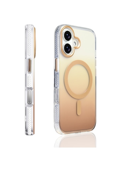 Apple Uyumlu iPhone 17 Kılıf M-safe Şarj Özellikli Transparan Renk Geçişli Zore Toros Kapak Gold