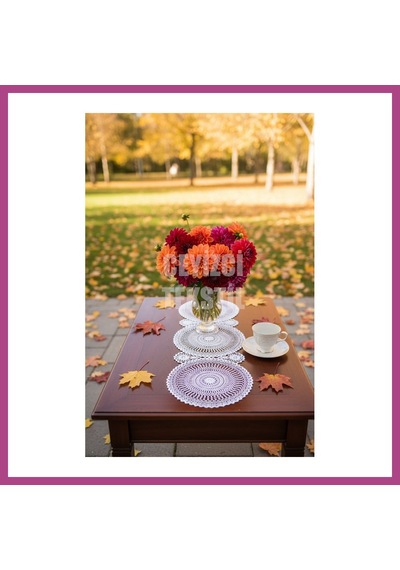 Gees Global Dantel Detaylı Krem Oval Runner 115x35cm Gbzs