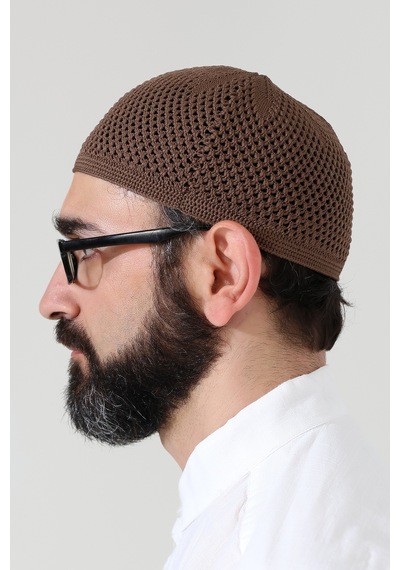 Örme Esnek Orlon Namaz Takke - Kahverengi - Smz