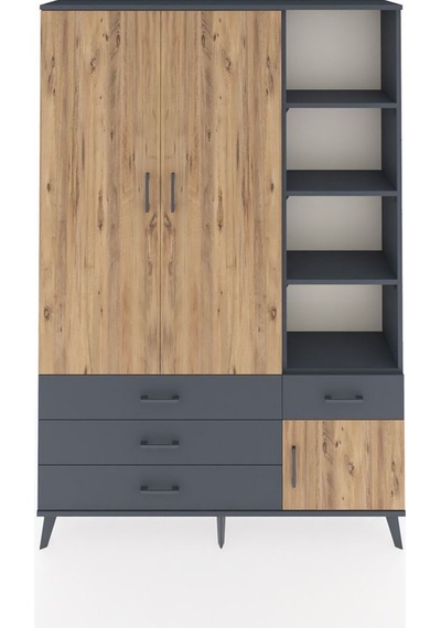Arges Dolap 5 Raflı 4 Çekmeceli Tek Askılı 132x30x195 Antrasit-çam/antrasit Atlas Çam/antrasıt Arges Dolap 5 Raflı 4 Çekmeceli Tek Askılı 132x30x195 Antrasit-çam/antrasit Atlas Çam/antrasıt
