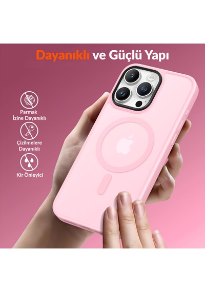 Bix İphone 14 Pro Max Magsafe Uyumlu Kılıf Tam Koruma Manyetik Darbe Emici Pembe