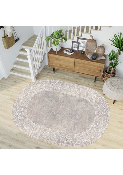 Rovigo Home Dijital Baskı Yıkanabilir Kaymaz Taban Oval Salon Halısı RVG7194-HT372 Çok Renkli