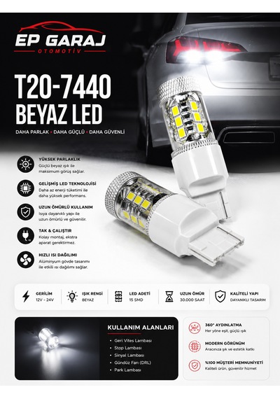 Üniversal T20-7440 Beyaz Led Ampul 15 Smd Güçlü Aydınlatma 0