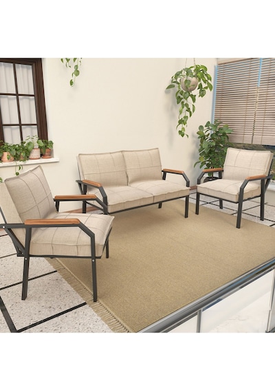 Mygusi "mygusi" Hayal Balkon, Bahçe, Cafe - Metal Kanepe Koltuk Takımı - 2+1+1 Krem
