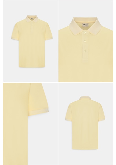 Ac&Co / Altınyıldız Classics 4A4820200047Sbzs Düğmeli Polo Yaka Cepsiz Slim Fit Erkek Tişört Sarı - Beyaz