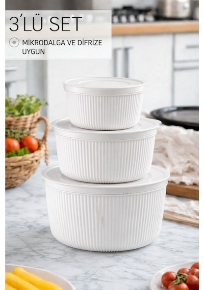 Saklama Kabı 3'lü Set 1550 - 1000 - 550ml Depolama Kutusu - Gıda Çerezlik Hobi Çok Amaçlı Box Beyaz