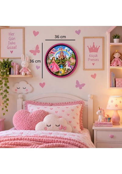 Pembe Masal Dünyası 36 X 36 Cm Çocuk Duvar Saati
