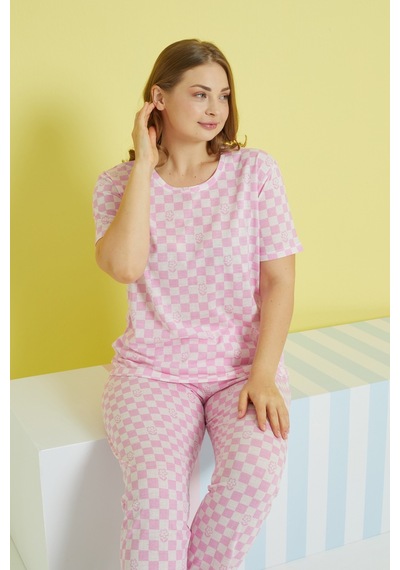 Siyah İnci Curve Büyük Beden Battal Boy Örme Pijama Takımı 24103608 Çok Renkli