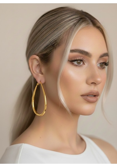 Damla Model Halka Gold Renk Çelik Küpe 6cm Altın